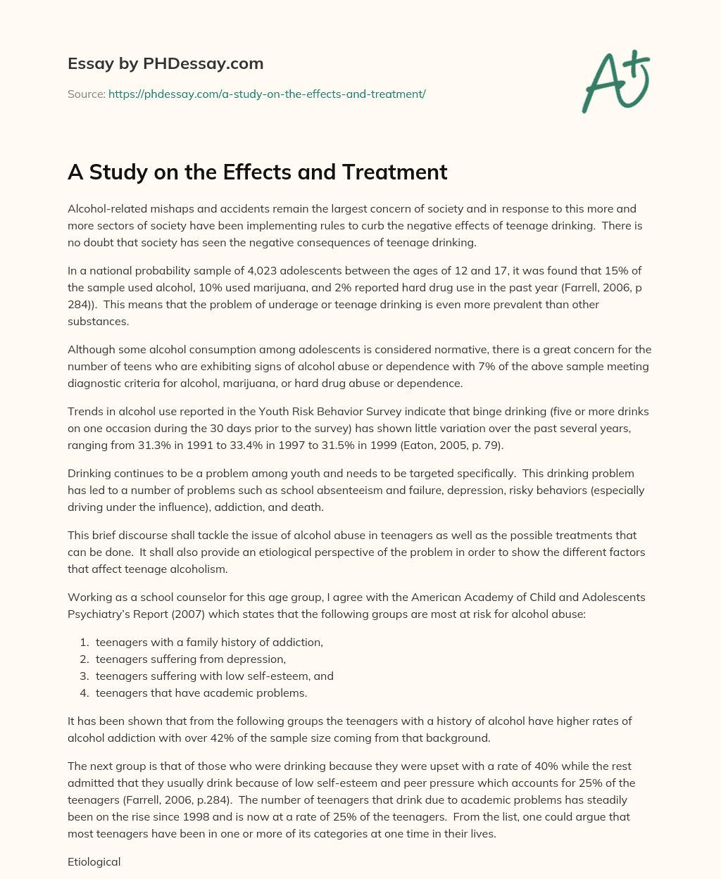 A Study on the Effects and Treatment essay