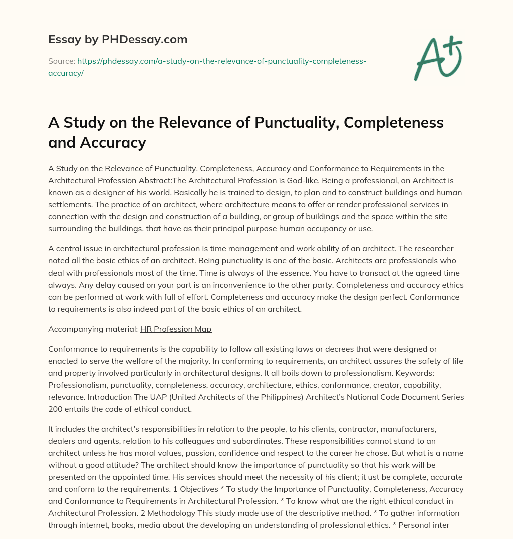 A Study on the Relevance of Punctuality, Completeness and Accuracy essay