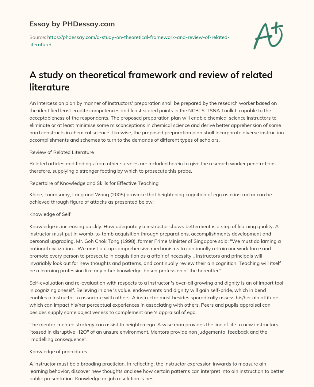 A study on theoretical framework and review of related literature essay
