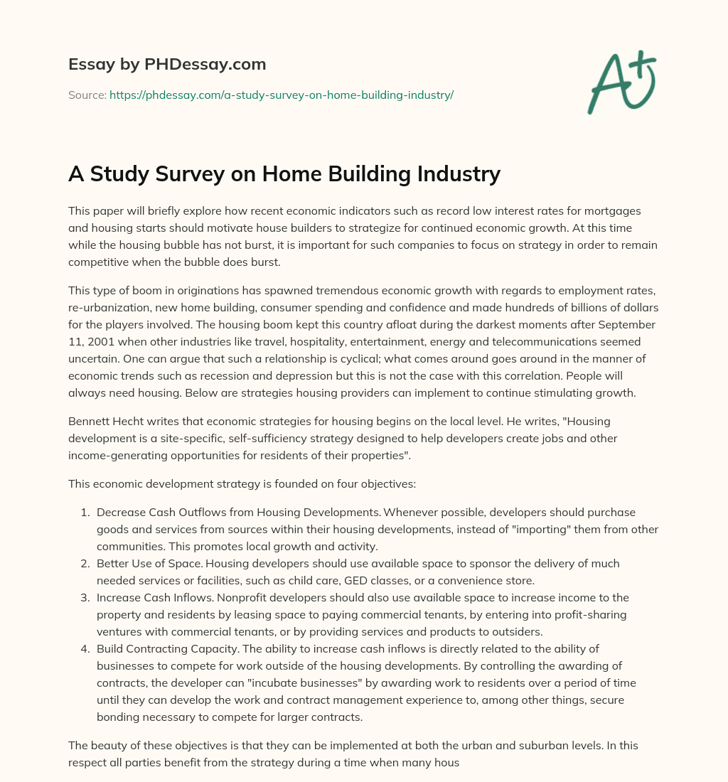 A Study Survey on Home Building Industry essay