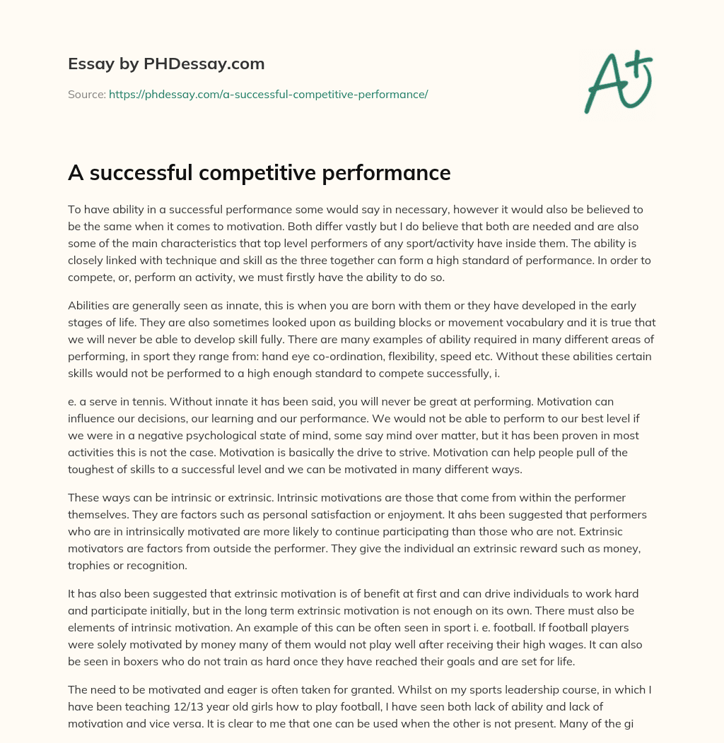 A successful competitive performance essay