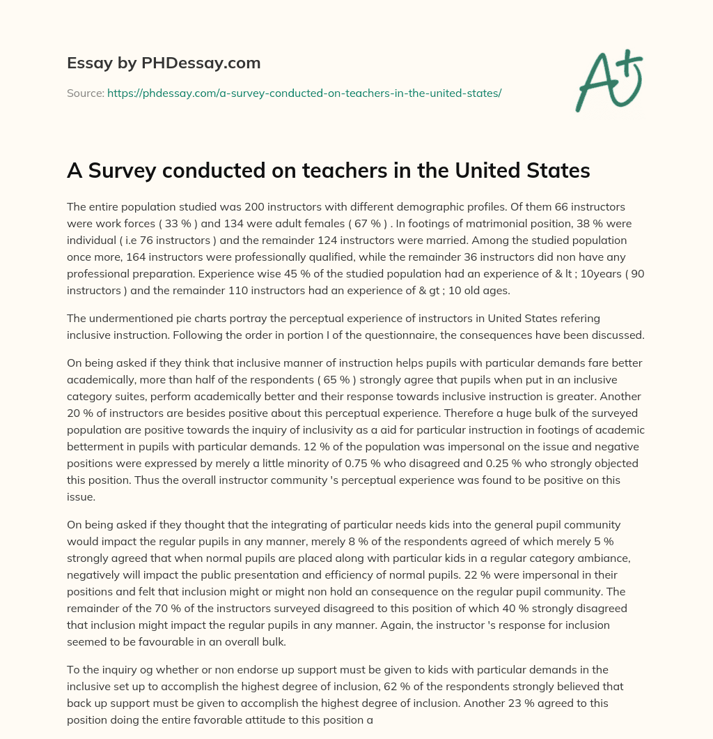 A Survey conducted on teachers in the United States essay