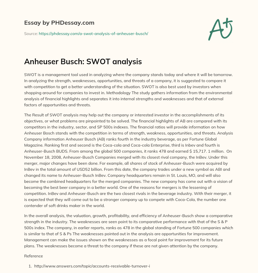 Anheuser Busch: SWOT analysis essay