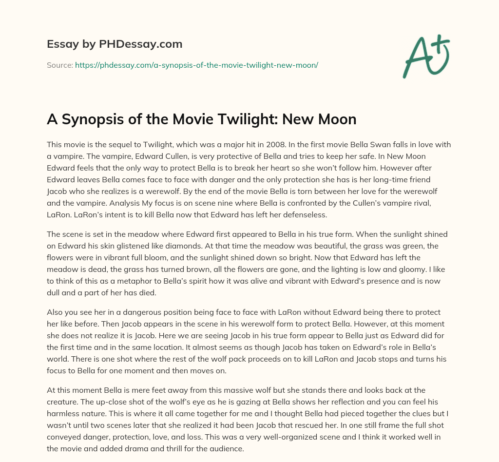 A Synopsis of the Movie Twilight: New Moon essay