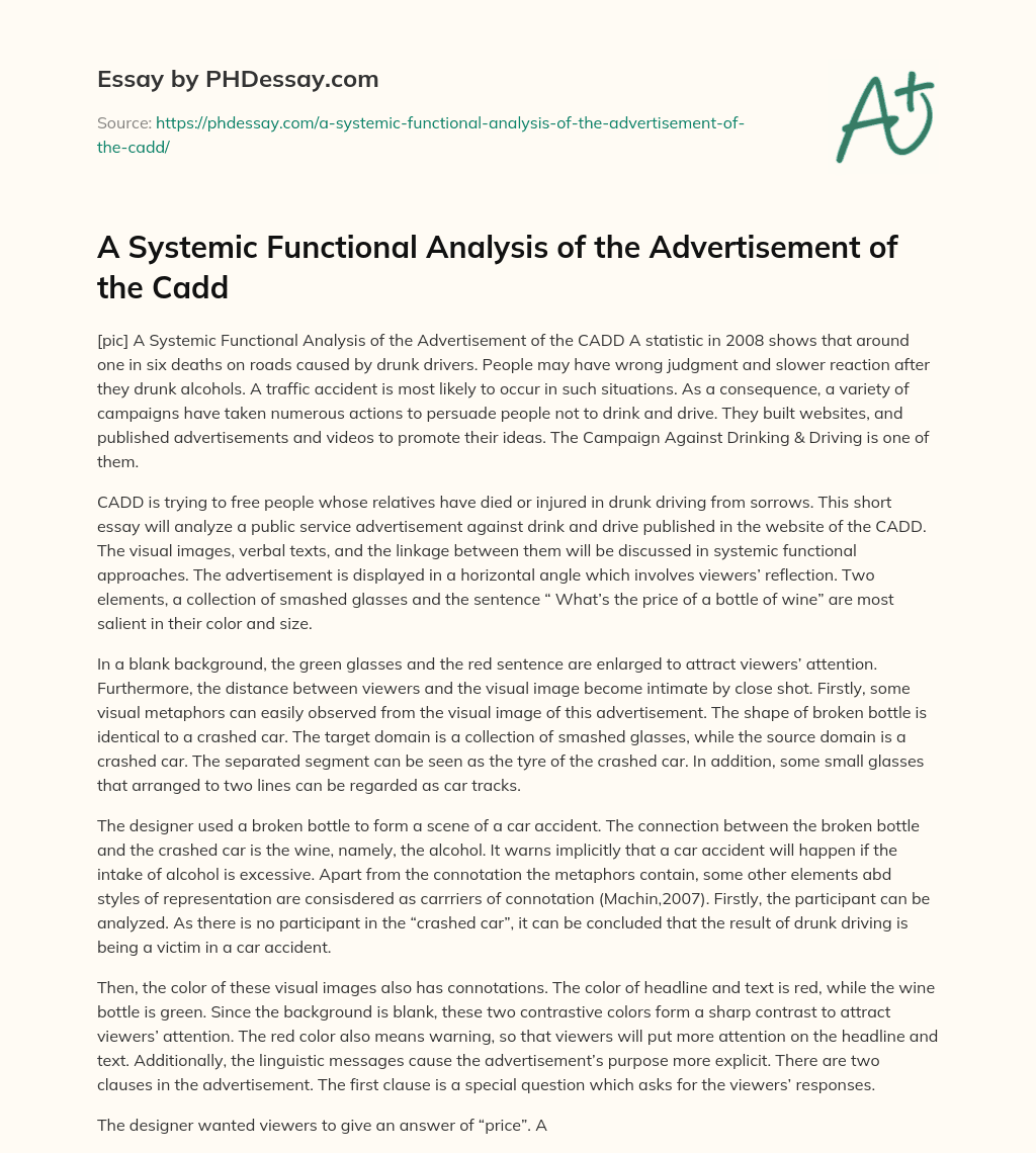 A Systemic Functional Analysis of the Advertisement of the Cadd essay