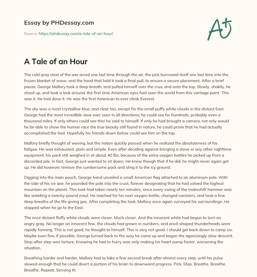 A Tale of an Hour essay