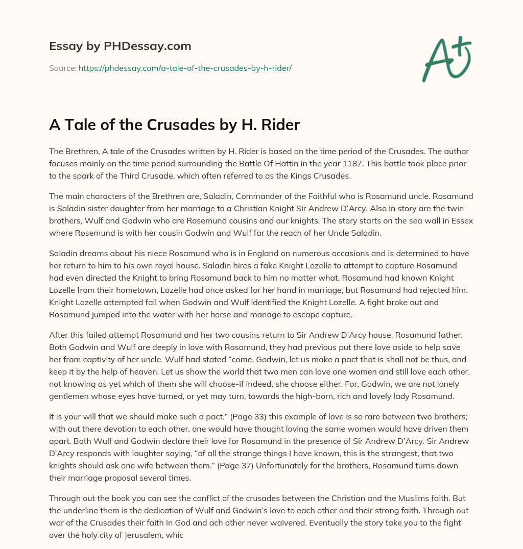 A Tale of the Crusades by H. Rider essay