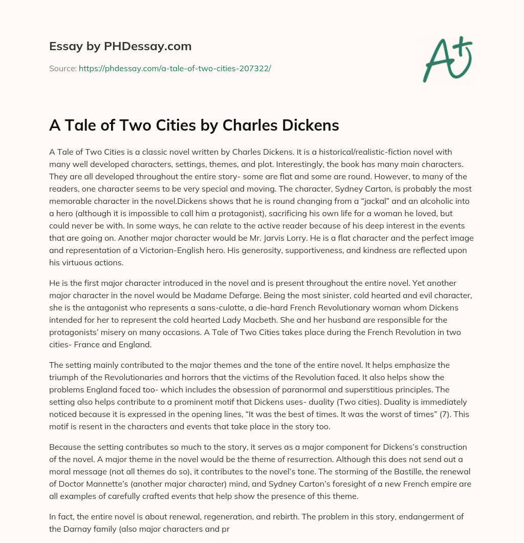 A Tale of Two Cities by Charles Dickens essay