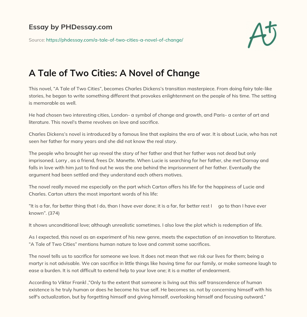 A Tale of Two Cities: A Novel of Change essay