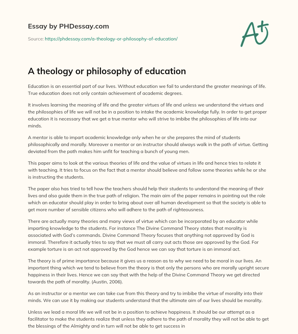A theology or philosophy of education essay