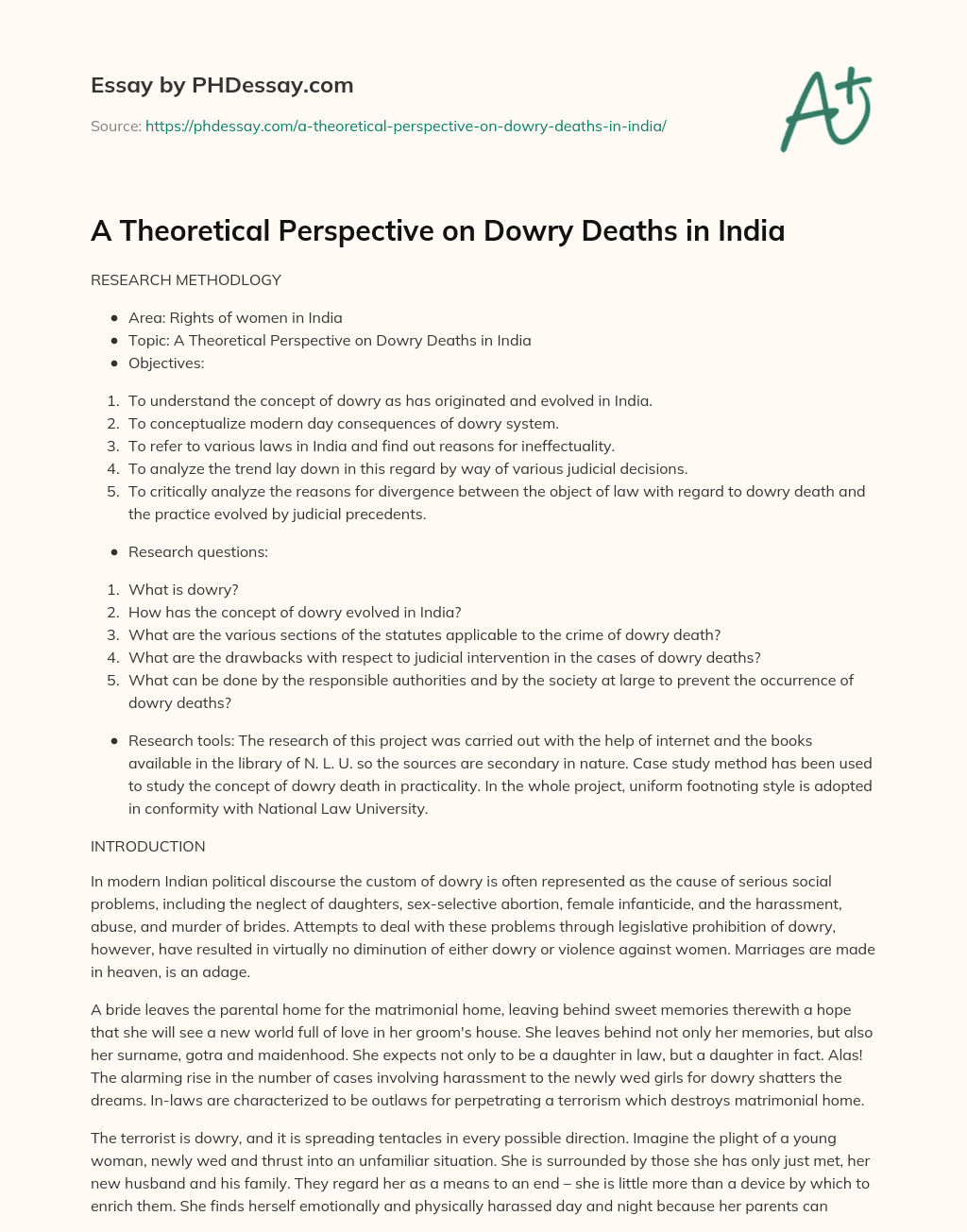 an essay on dowry death