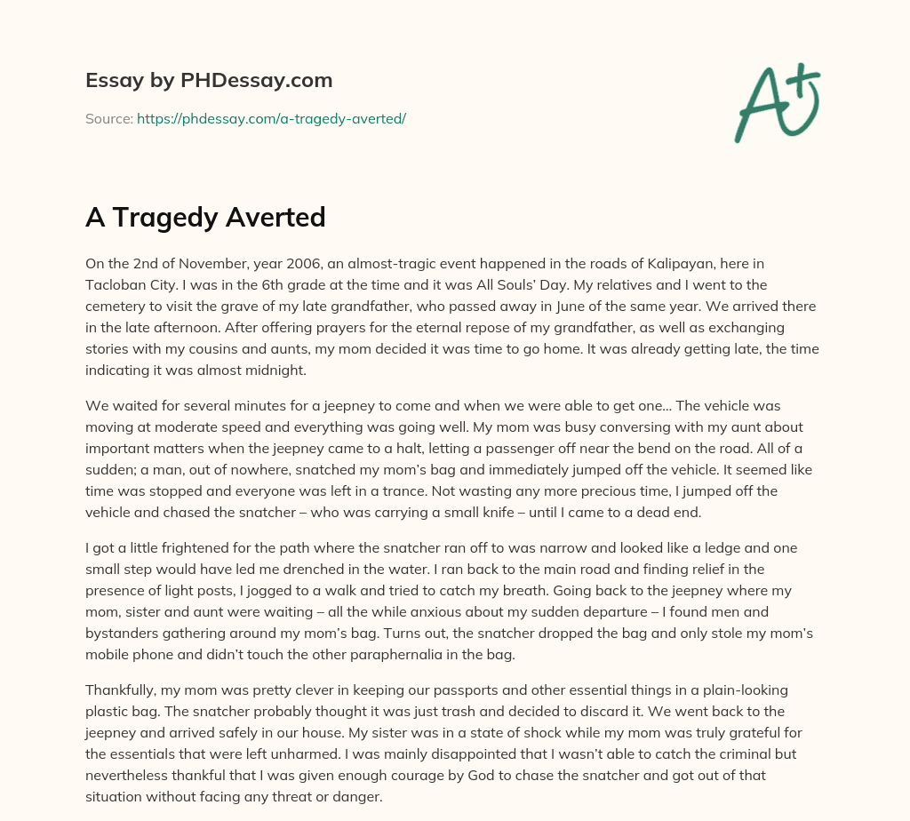 A Tragedy Averted essay