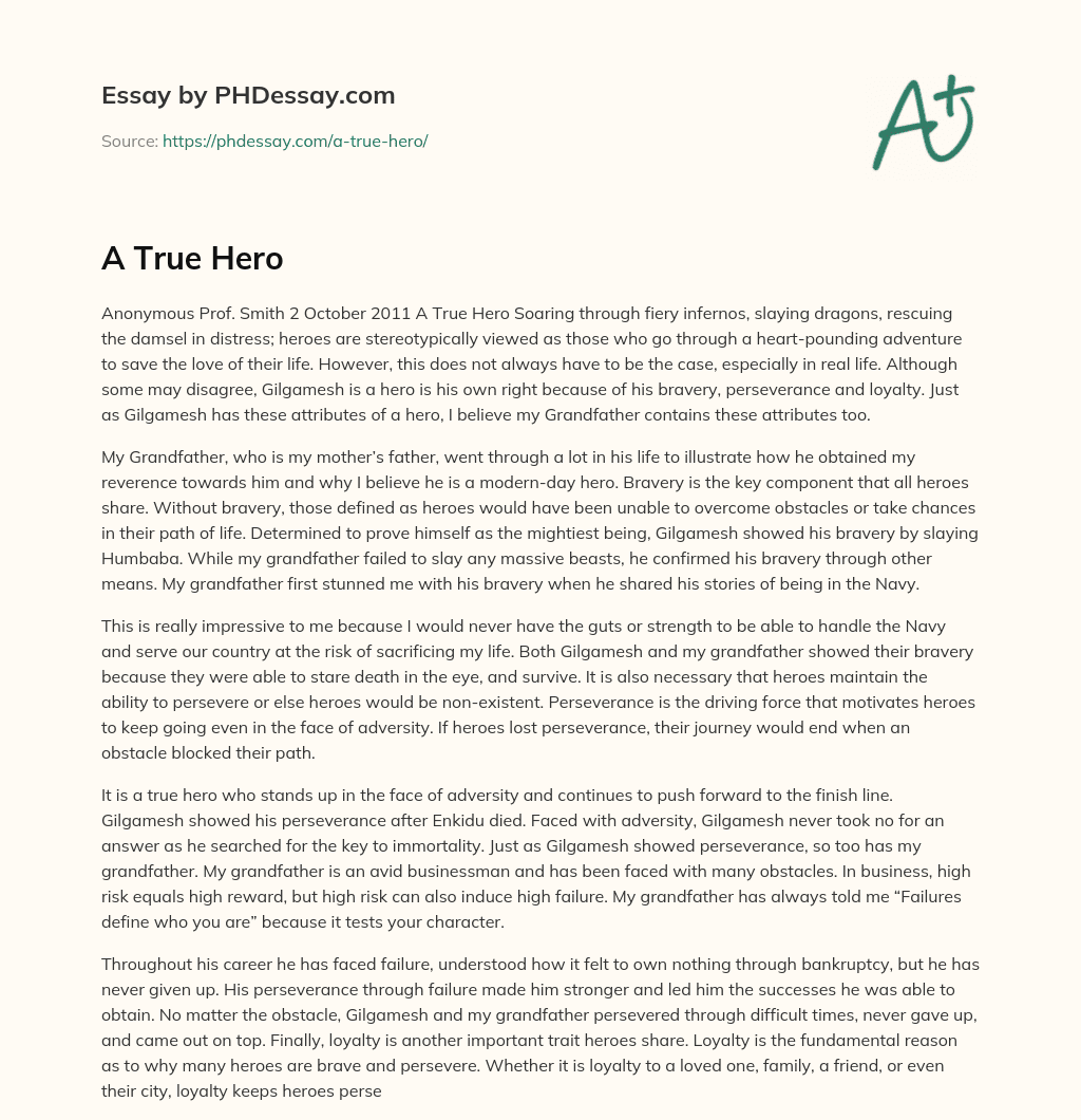 Grandfather’s Bravery and Perseverance: A Modern-Day Hero essay