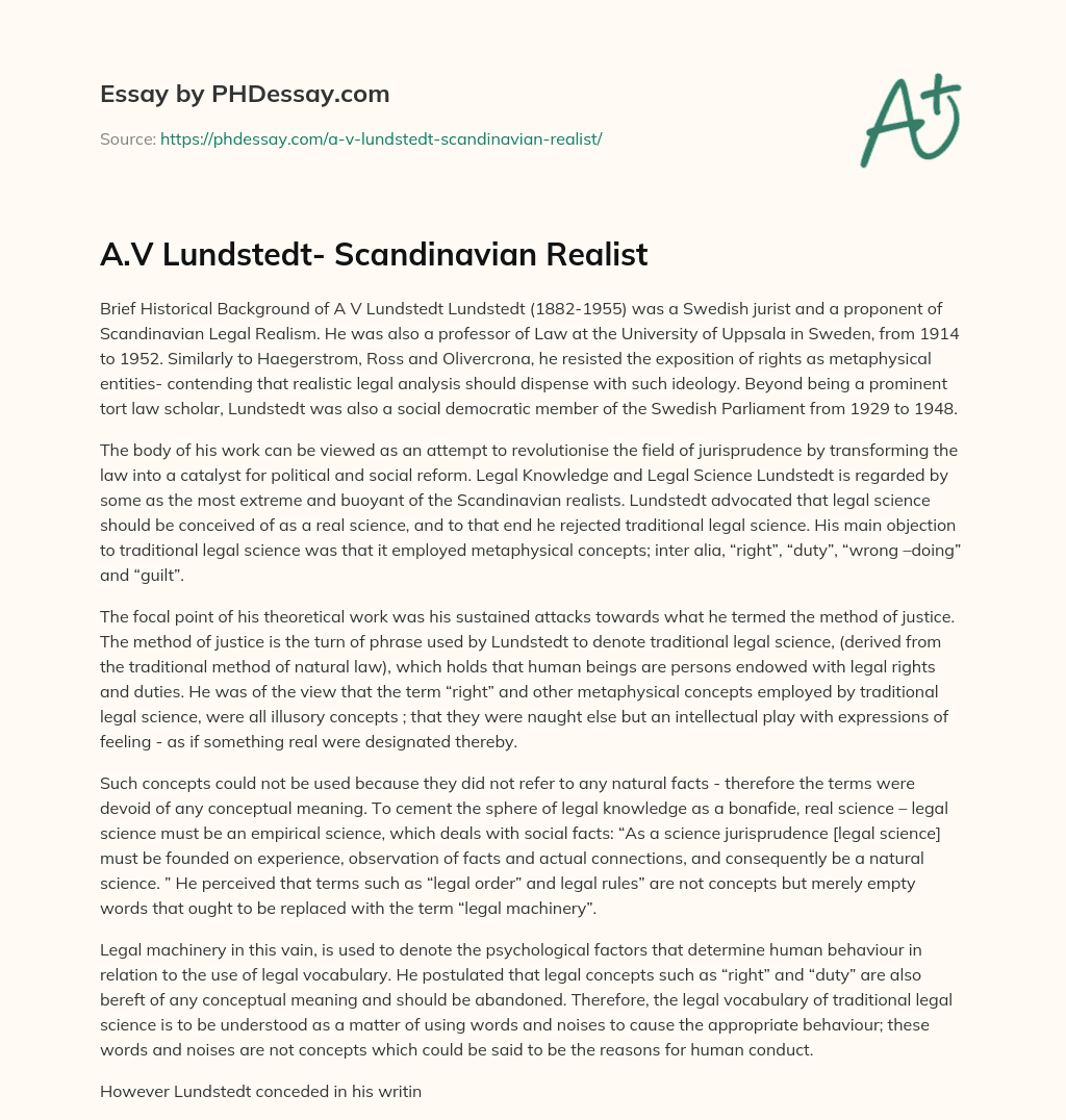 A.V Lundstedt- Scandinavian Realist essay