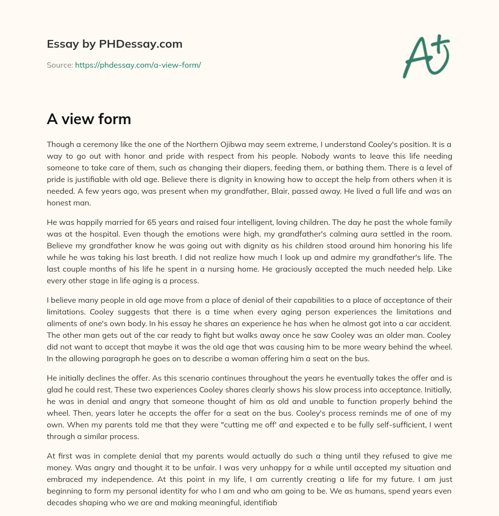 The Dignity of Aging and Accepting Help from Others essay