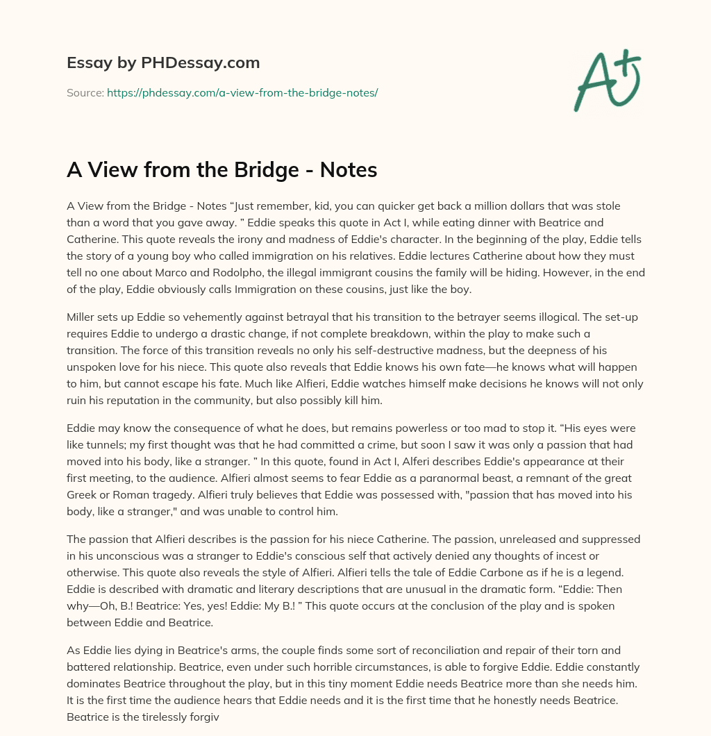 A View from the Bridge – Notes essay