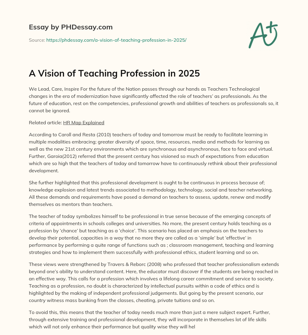 A Vision of Teaching Profession in 2025 essay
