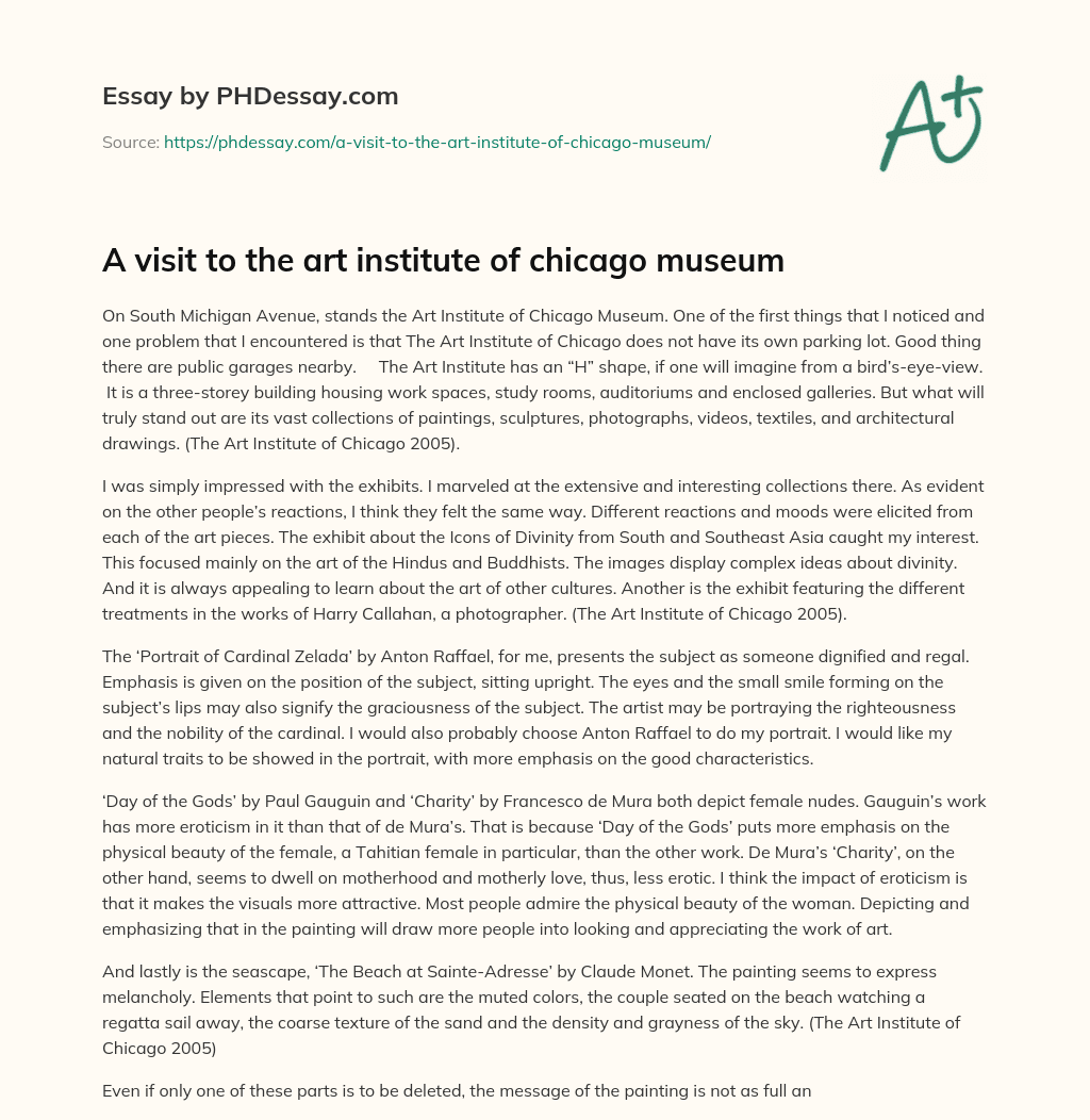 A visit to the art institute of chicago museum essay