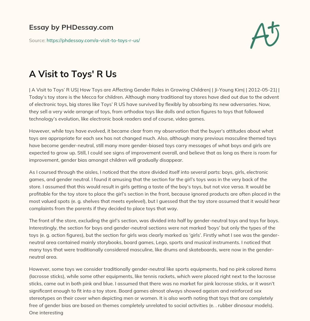 A Visit to Toys’ R Us essay
