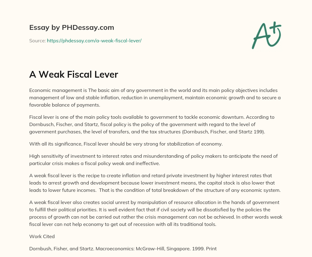 A Weak Fiscal Lever essay