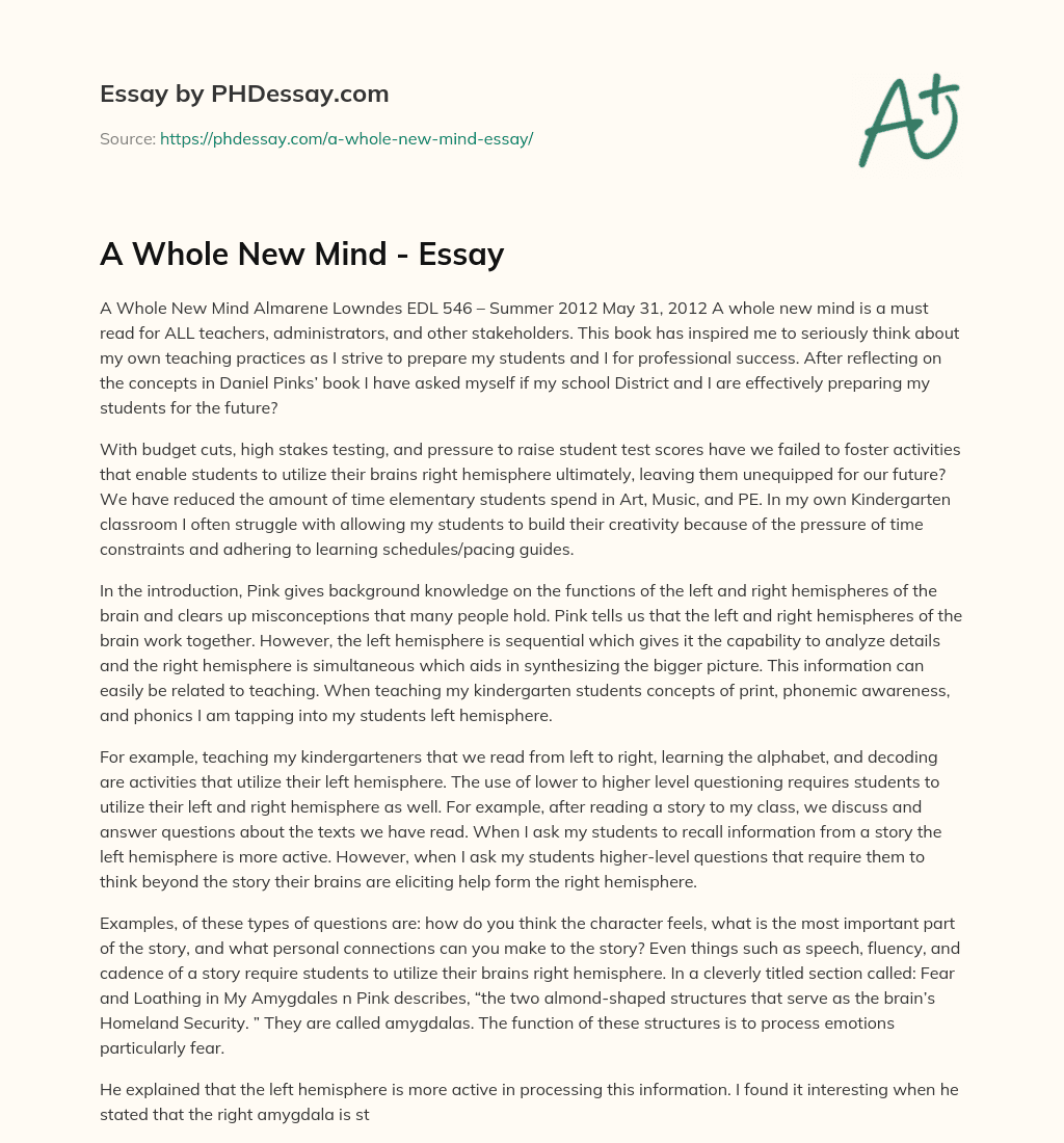A Whole New Mind – Essay essay