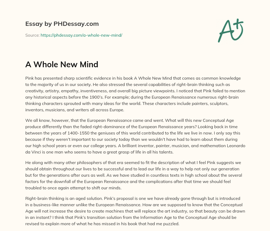 A Whole New Mind essay