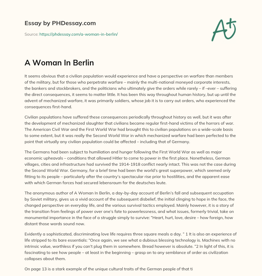 A Woman In Berlin essay