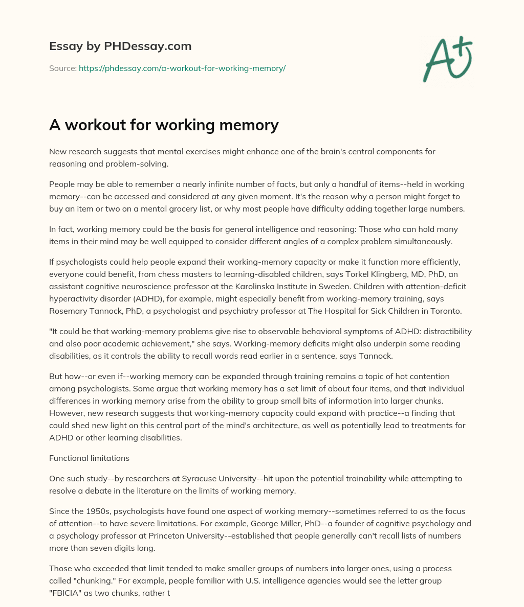 A workout for working memory essay