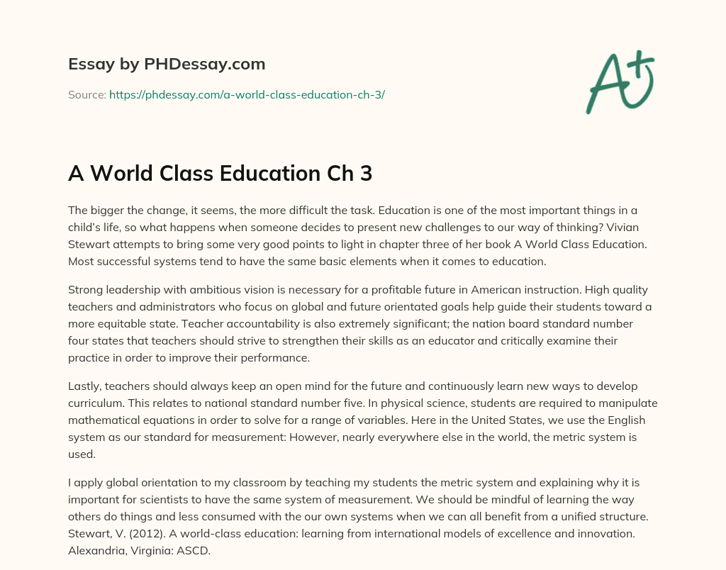 A World Class Education Ch 3 essay