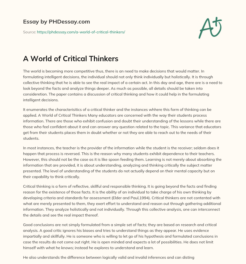 A World of Critical Thinkers essay