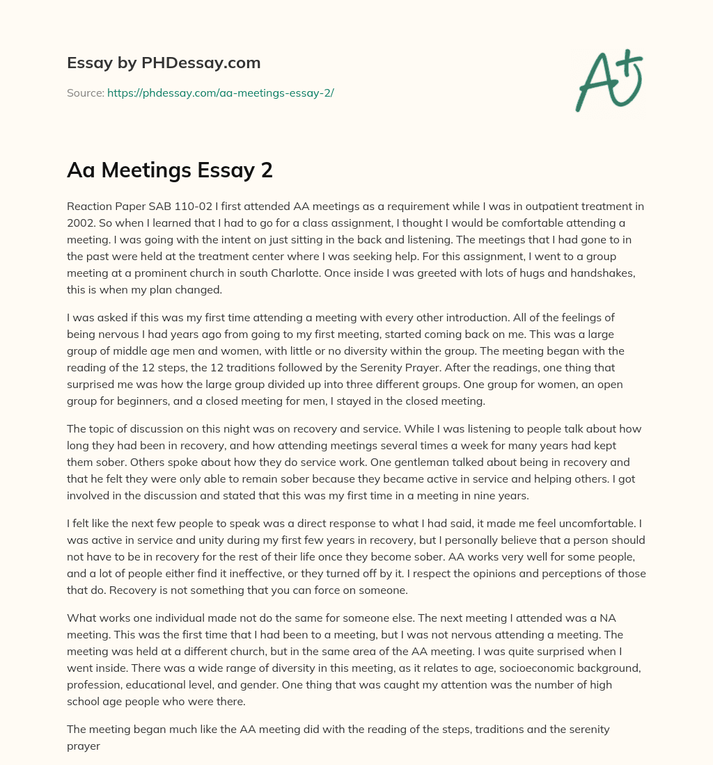 Attending an AA Meeting: A Personal Experience essay