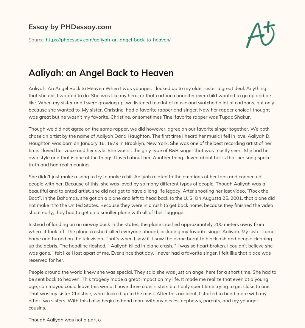 Aaliyah: an Angel Back to Heaven essay