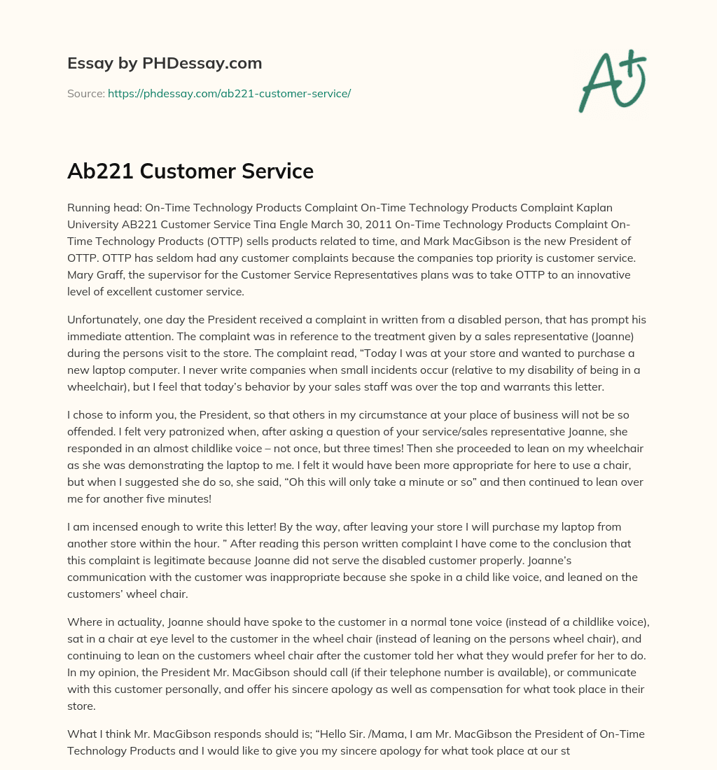 Ab221 Customer Service essay
