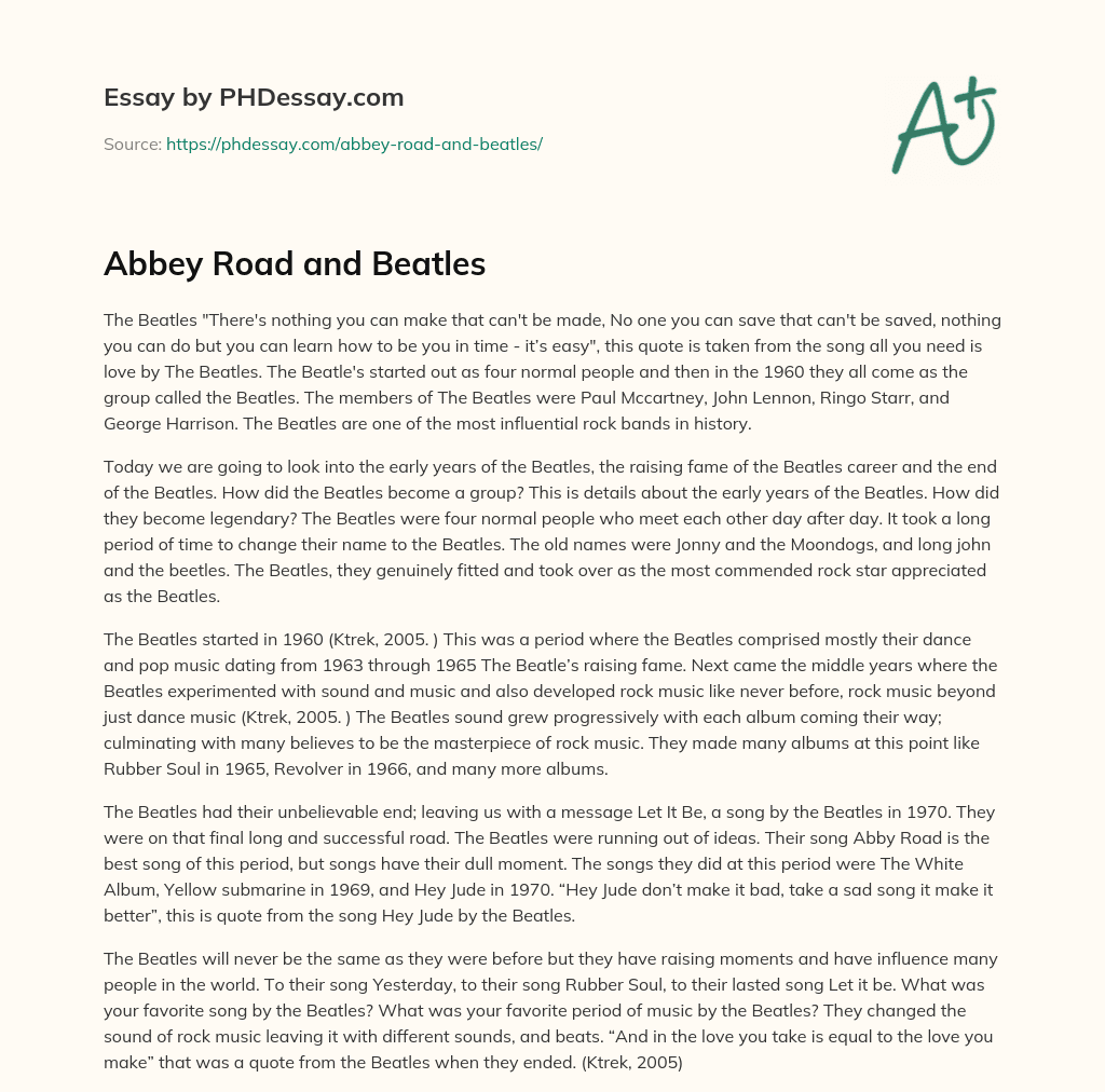 Abbey Road and Beatles essay