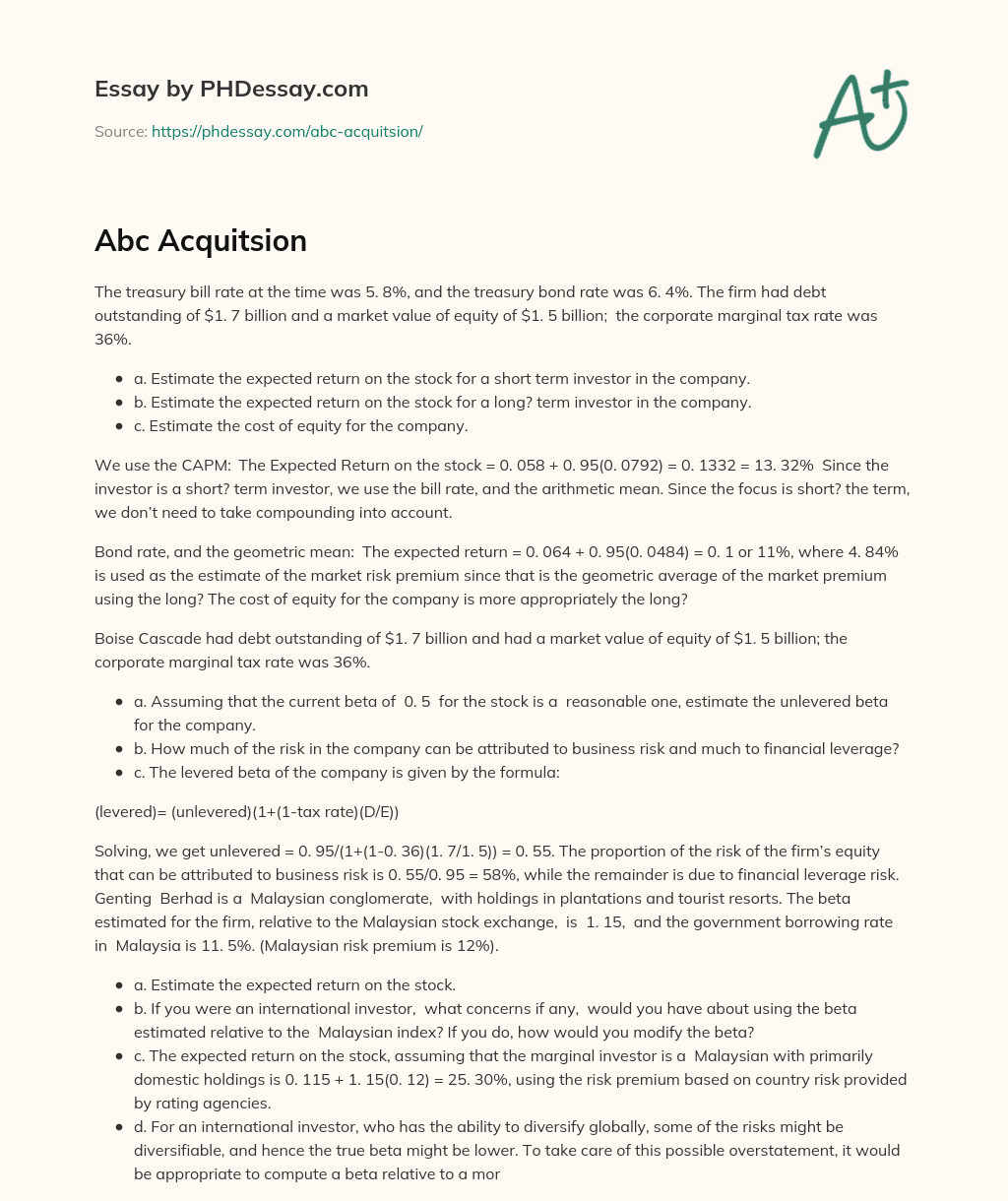 Abc Acquitsion essay