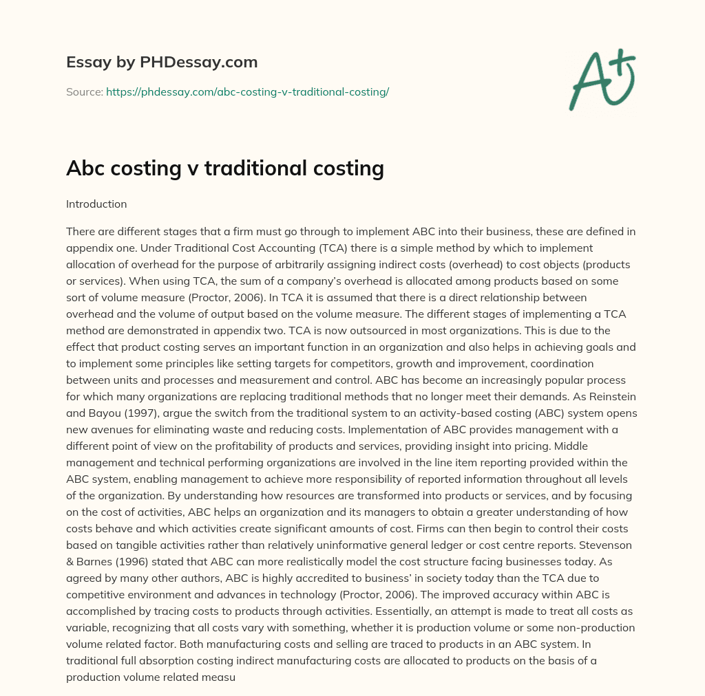 Abc costing v traditional costing essay