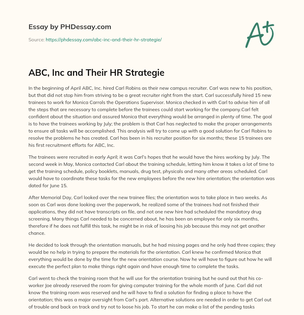 ABC, Inc and Their HR Strategie essay
