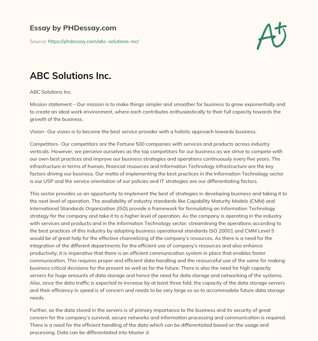 ABC Solutions Inc. essay