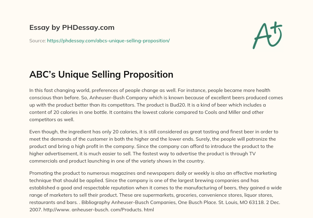 ABC’s Unique Selling Proposition essay