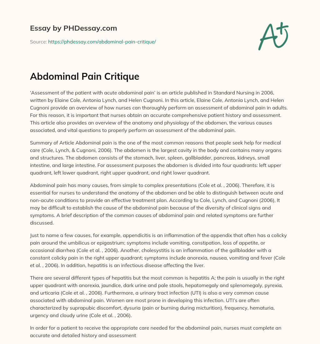 Abdominal Pain Critique essay