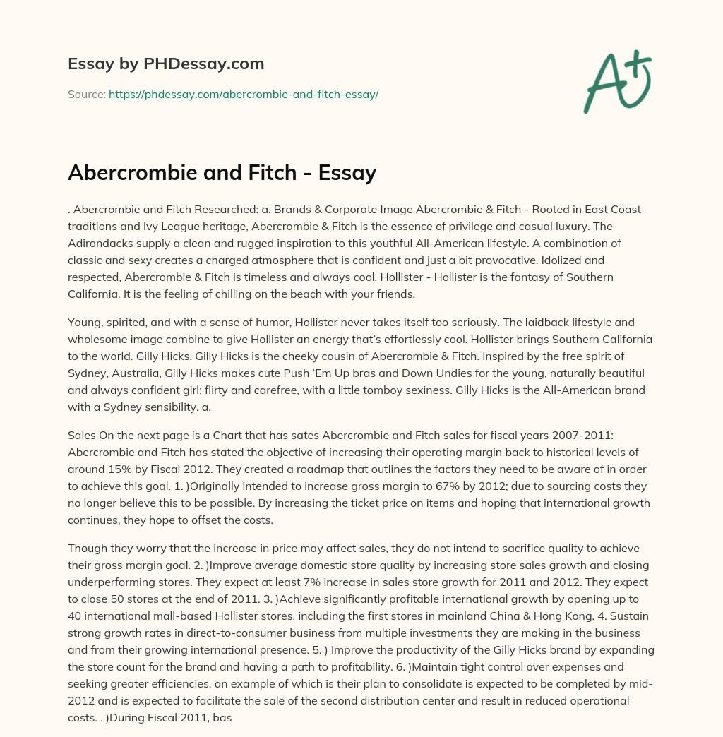 Abercrombie and Fitch – Essay essay