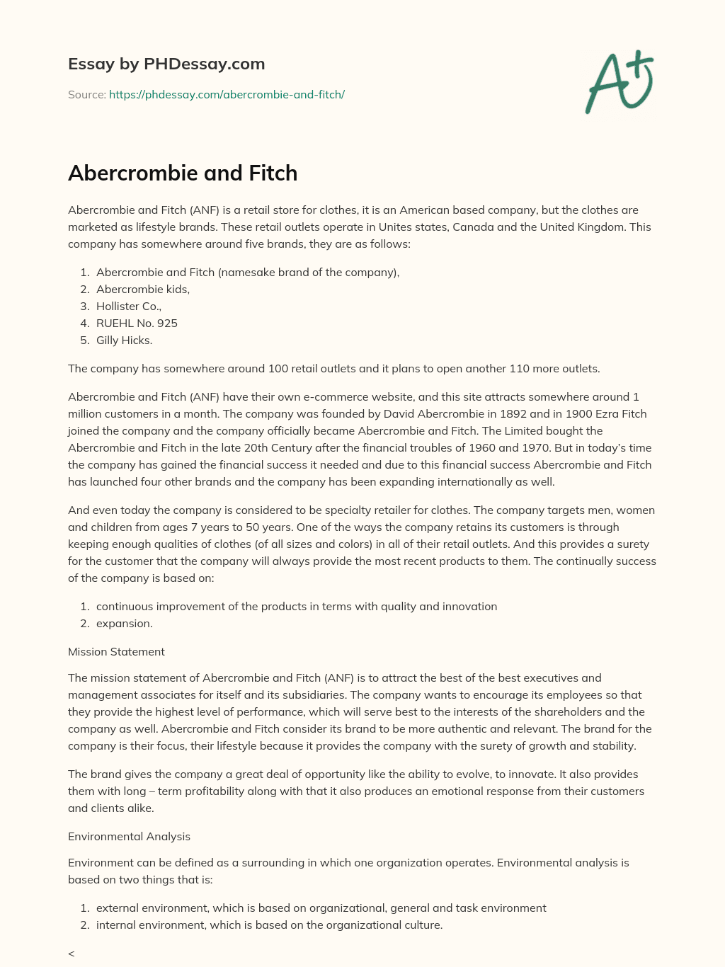 Abercrombie and Fitch essay