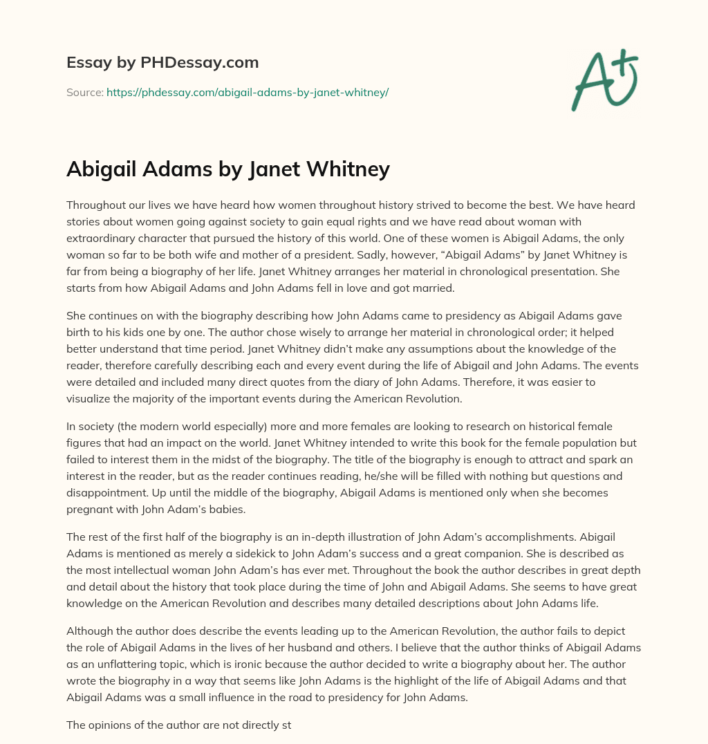 Abigail Adams by Janet Whitney essay