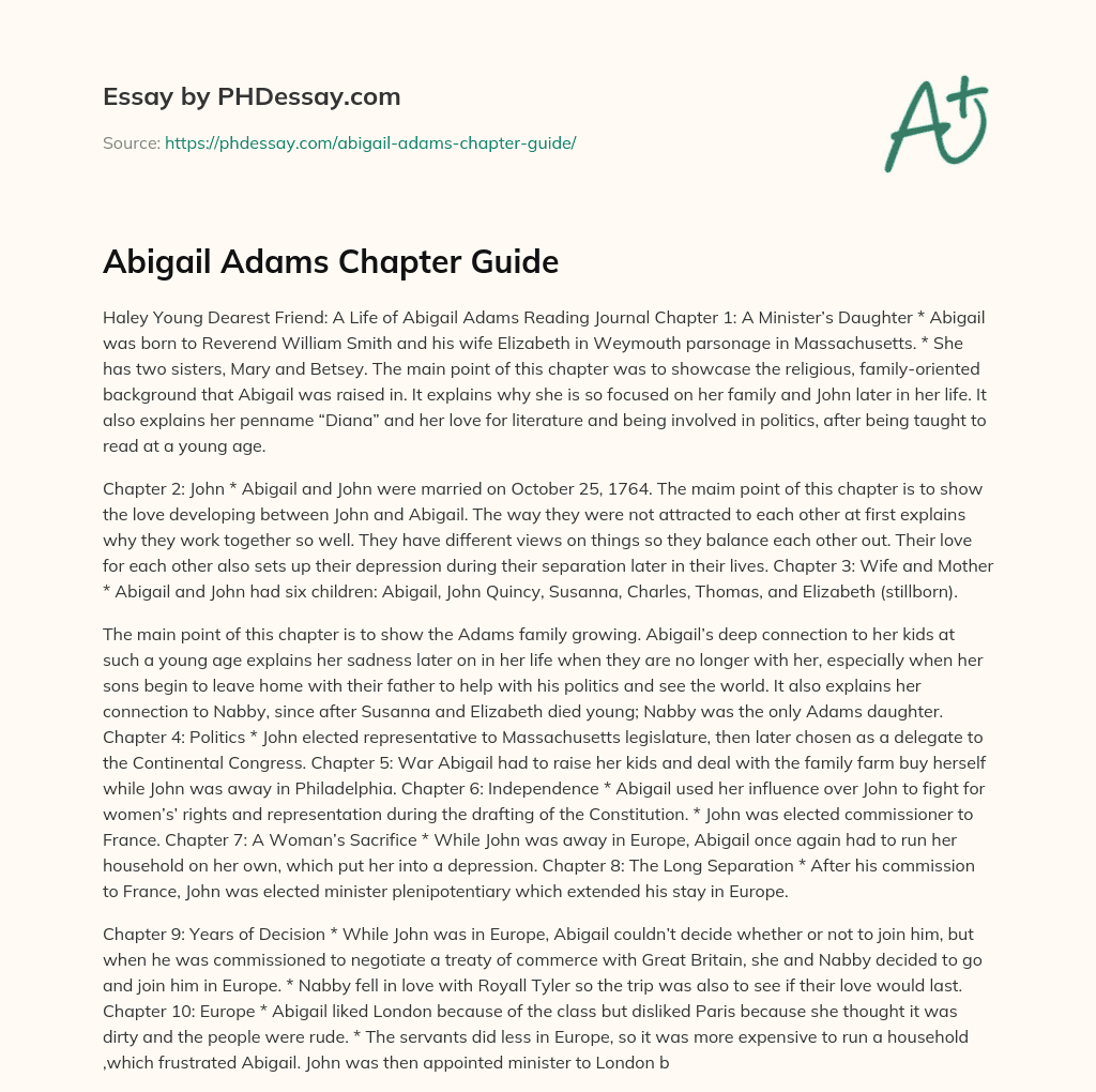 Abigail Adams Chapter Guide essay