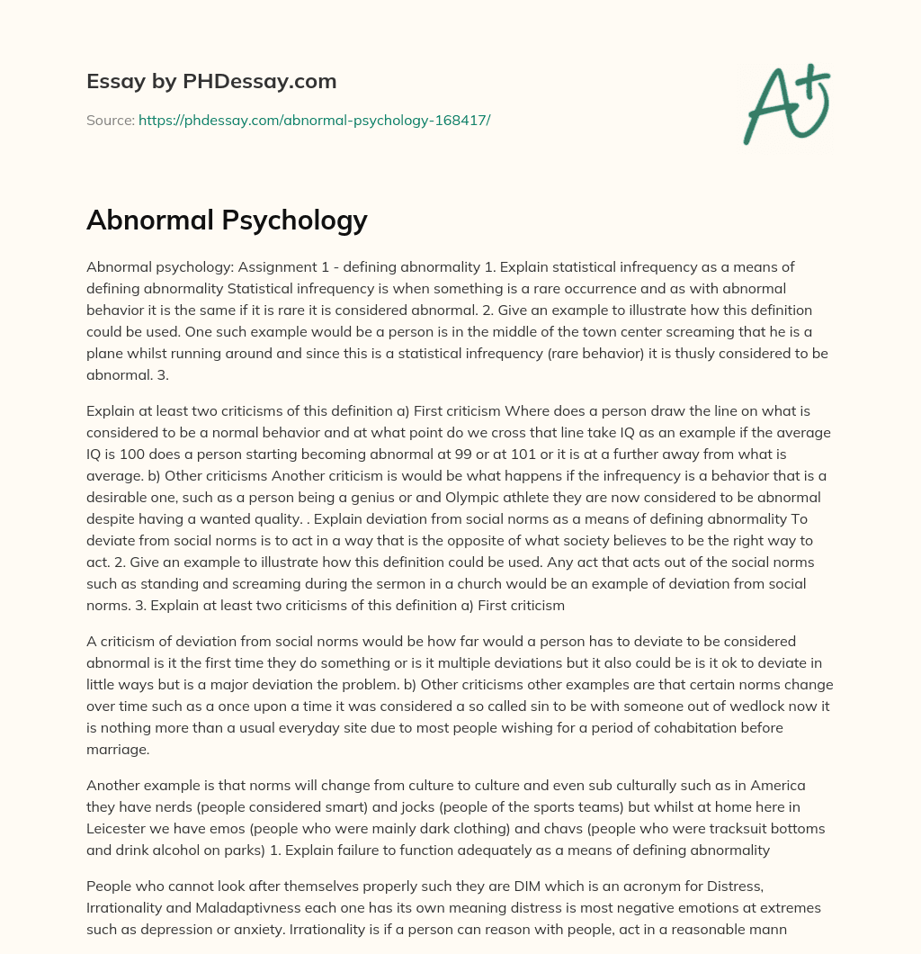 Abnormal Psychology essay