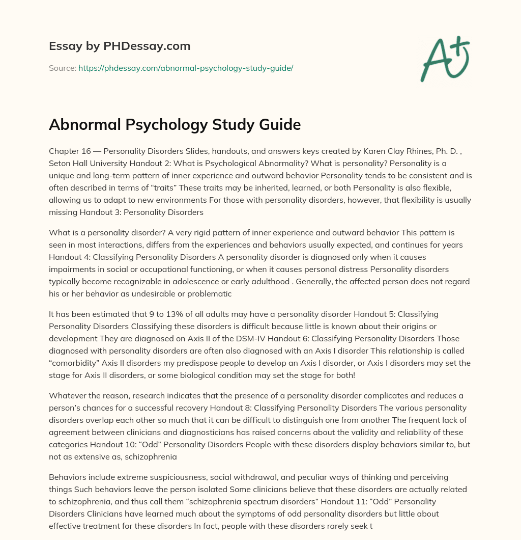 Abnormal Psychology Study Guide essay
