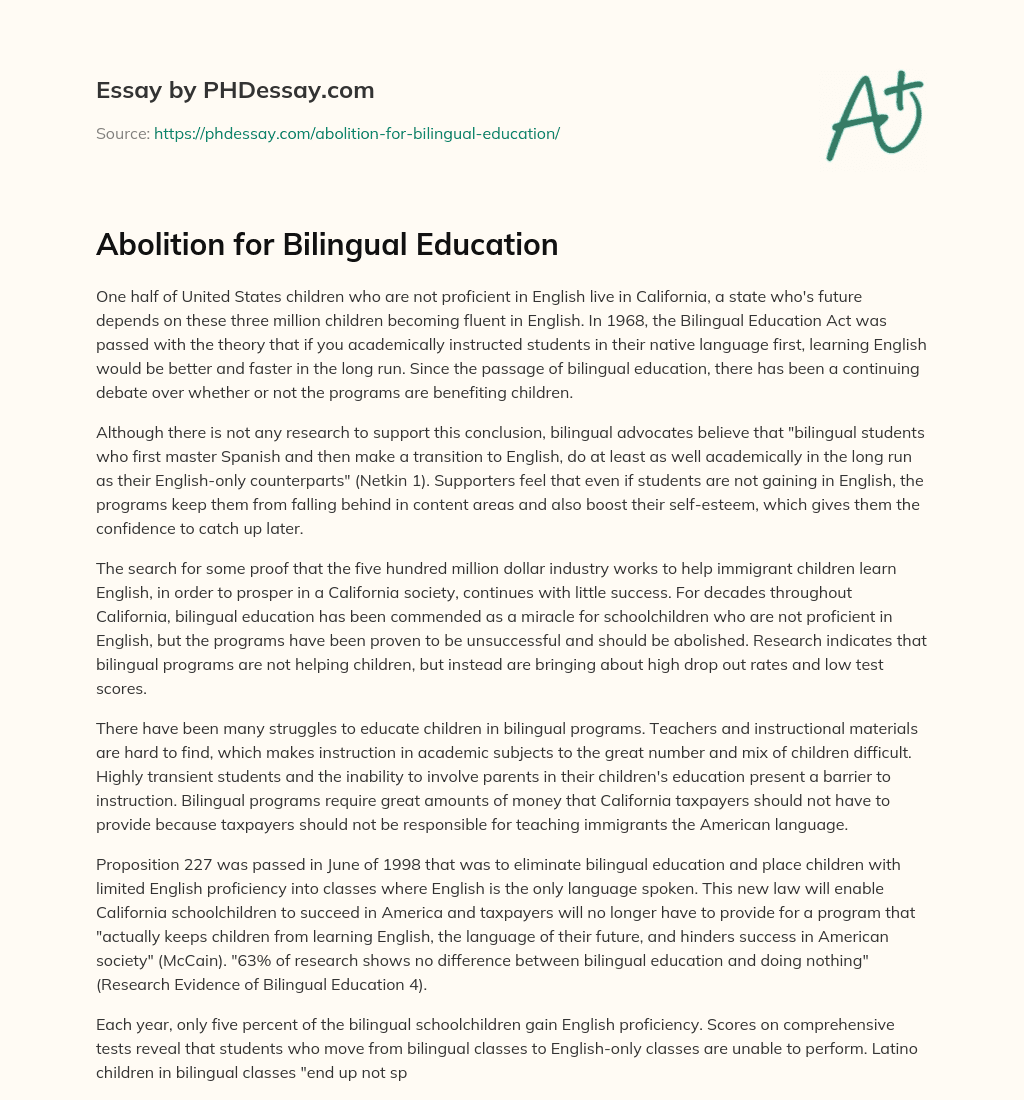 Abolition for Bilingual Education essay