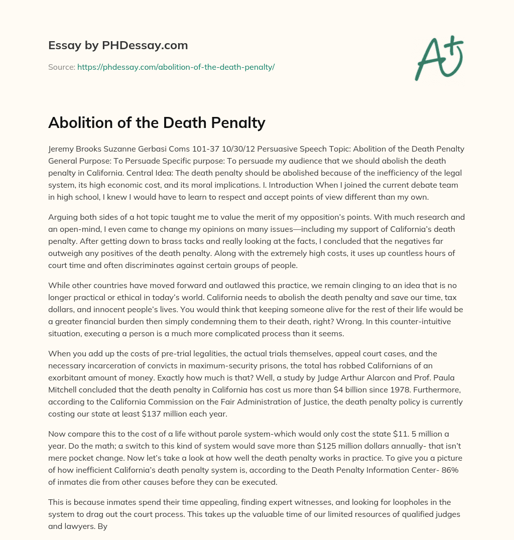 Abolition of the Death Penalty essay