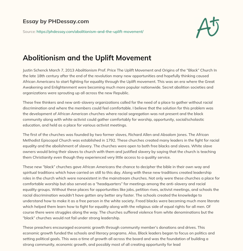 Abolitionism and the Uplift Movement essay