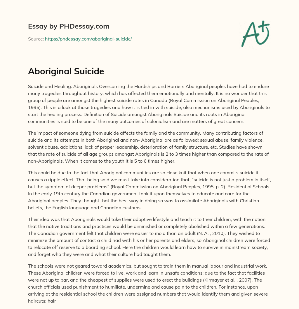 Aboriginal Suicide essay